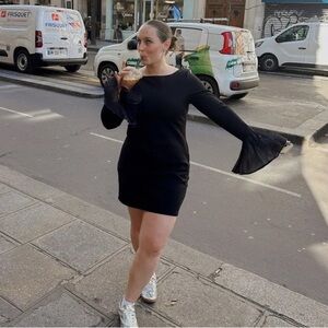 STAUD Hawthorne Dress in Black Navy L